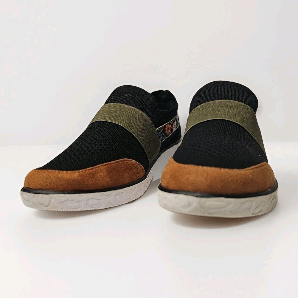 MUK LUKS Women Slip On Sneaker 8.5 Floral Embroidered Knit Black Comfort Loafers - Picture 4 of 8